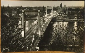 Hungary RPPC Real Photo BUDAPEST Erzsébet-híd Elisabeth Bridge Dusk Jánosi Tibor - Picture 1 of 2