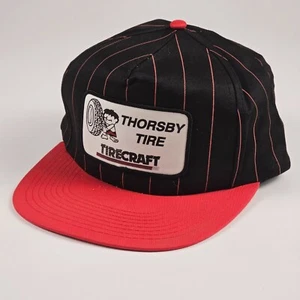 Vintage Snapback Trucker Hat Deadstock - Thorsby Tire Tirecraft Canada Black Red - Picture 1 of 7