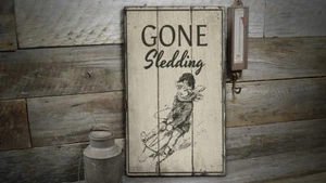 Sledding Novelty Distressed Sign, Personalized Wood Sign - Picture 1 of 2