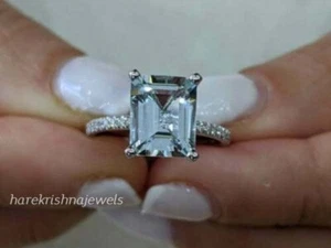 2,55 Karat Smaragdschnitt Original Aquamarin Verlobungsring 14K Weißgold FN - Bild 1 von 7