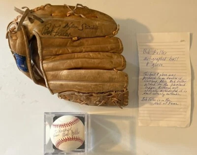 Bob Feller Autograph Rawlings Official AL Baseball & Glove MLB Hall Of Fame HOF - Image 1 of 4