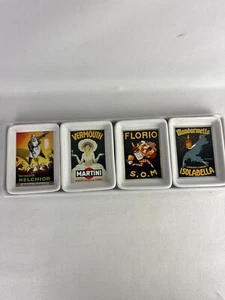 Pottery Barn Vintage Poster set of 4 ceramic appetizer plates with tray 2002 EUC - Picture 1 of 15