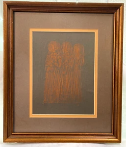 VTG 1977 Children of Master Oliver & Elizabeth St John Brass Rubbings Art Framed - Picture 1 of 6