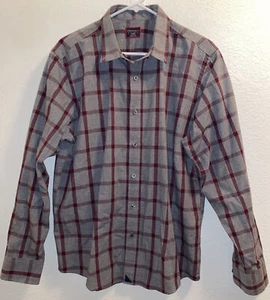 Untuckit Herren Slim Fit geknöpftes Hemd grau/rot kariert • Größe XL ~ EUC - Bild 1 von 6