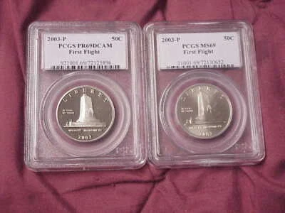 2003-P First Flight Commemorative Half Dollars - PCGS PR69DCAM & MS69 - pair - Image 1 of 4