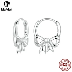 Bisaer 925 Sterling Silver Bowknot Hoop Earrings Jewelry Women Gifts Versatile - Picture 1 of 15