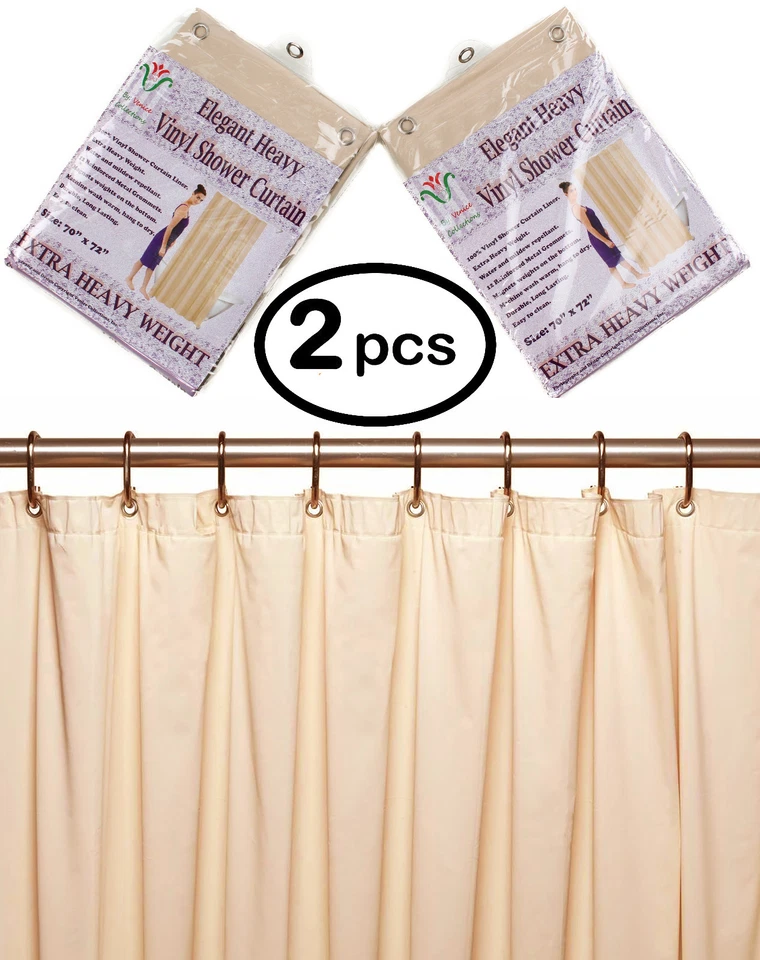 Revestimiento de cortina de ducha de vinilo de alta resistencia de 2/pk de 10 mil con ojales de metal tamaño 70 x 72" Foto 1 de 1