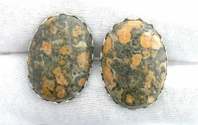 Gemelos de piel de leopardo jaspe 25x18 bisel ovalado cabina cabujón color plata Foto 1 de 2