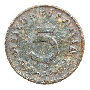 1941 Germany 5 Pfennig A WW2 Third Reich Nazi Swastika Coin - Picture 1 of 2