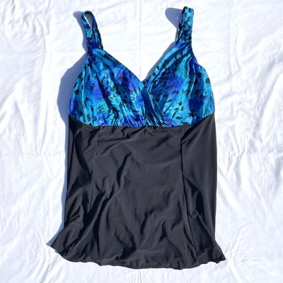 Vestido de baño de una pieza Great Lengths para mujer Plus 24 negro azul estampado Foto 1 de 4