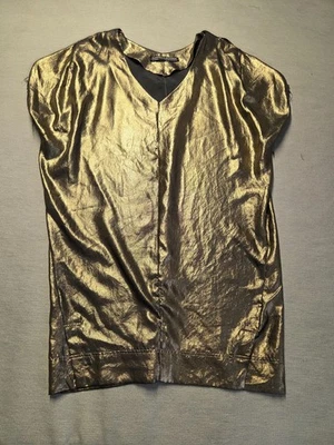 Vintage All Saints Co Ltd Spitalfields Womens Shirt Size M Metallic Gold V Neck - Image 1 of 4
