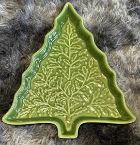 Hallmark Green Holly Christmas Tree Serving Candy Dish/Plate/Tray Candles Nuts - Picture 1 of 7