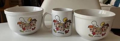Tigelas e caneca de cereais vintage 2001 Kellogg. Krispies pop de arroz Snap Crackle - Imagem 1 de 4