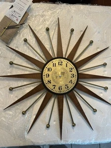 21” Wall Clock Sunburst Gold Or Antique Gold Vintage Modern 1970s Look. - Picture 1 of 1