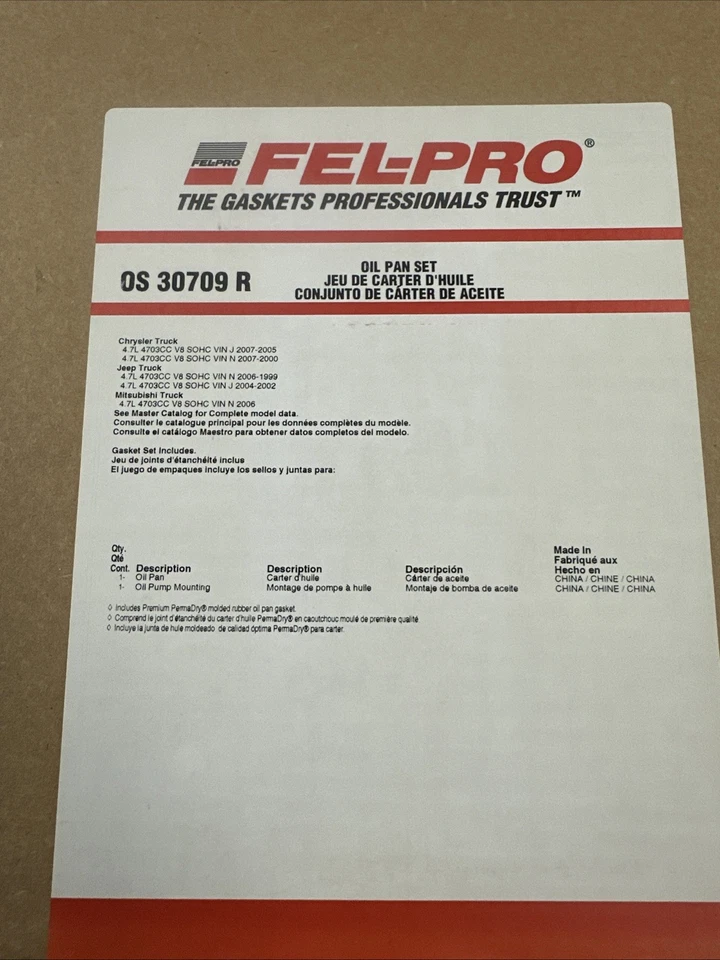 Juego de juntas de cárter de aceite de motor FEL-PRO OS 30709 R para Dodge Ram 1500  Foto 1 de 1