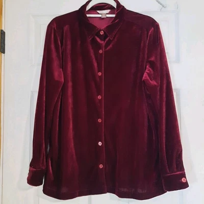 De Colección Mujer L Terciopelo Burdeos Rojo Manga Larga Capricho Romántico Suave! Whitestag Foto 1 de 4