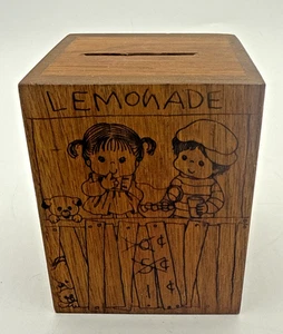 Vintage Wooden Coin Bank Box Lemonade Stand Toystalgia 1979 W/Cork Stopper 4.5” - Picture 1 of 12