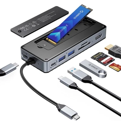 USB-C Hub with M.2 SSD Enclosure, 8-in-1 USB C Docking Station Fits M.2 NVMe/... - Image 1 of 4