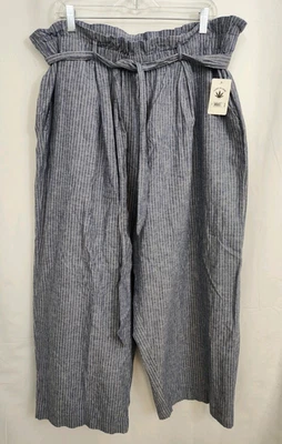 Nuevo pantalón bolsa de papel de algodón cáñamo Lucky Brand para mujer XL azul blanco rayas Foto 1 de 4