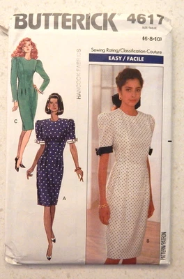 Butterick 4617 Dress Pattern 6 8 10 Uncut 1990 Vintage Puff Sleeves Easy Sewing - Image 1 of 4