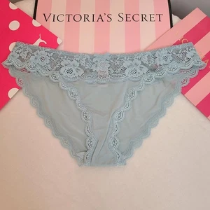 VS Dream Angels Silky Satin Nylon Lace Cheekini Panty Size M Blue - Bild 1 von 7