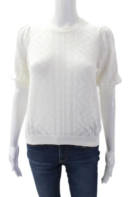 Top tejido cuello redondo manga corta abullonada Joie para mujer blanco liso talla XS Foto 1 de 4