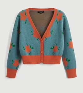 Shein Mod Oversized Cardigan Sweater Size L Blue Orange Floral Retro - Picture 1 of 8