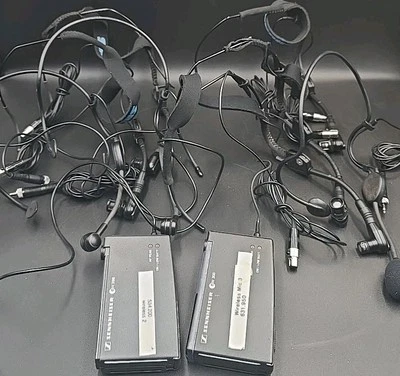 2 Sennheiser ME3/8 Shure WH30 Headmic Headsets & 2 EW300 Bodypack Transmitter - Image 1 of 4