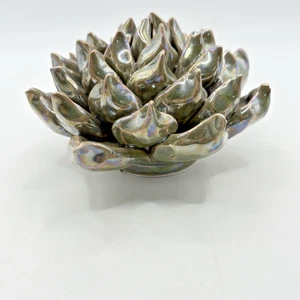 Chive Ceramic Green Flower Sculpture w/Keyhole Back 4 hanging Coral Sea lettuce - Picture 1 of 7