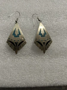 Orecchini pendenti Messico argento sterling mosaico intarsiato Larimar in ottime condizioni - Foto 1 di 3