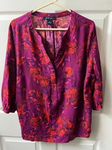 Faith Of Zoe Top Bluse Damen Plus 2X Rosa Lila Pull Over V-Ausschnitt 3/4 Arm - Bild 1 von 6