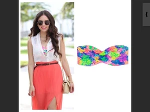 PINK By Victoria’s Secret Neon Rainbow Lace Bandeau Large - Picture 1 of 5