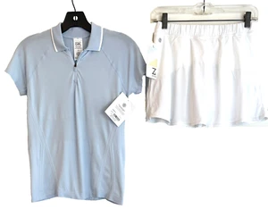 Athleta Girl Blue Short Sleeve Polo L + White Zella Tennis Skirt L NWT - Picture 1 of 4