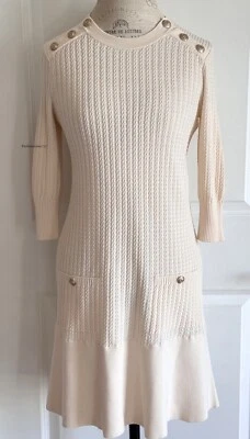 VESTIDO CHANEL 18A HAMBURGO TEJIDO CREMA ORO BOTONES CC 38 Foto 1 de 4