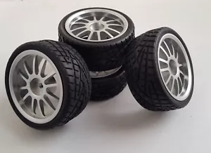 1/10 RC Car on road/rally/touring Alloy Wheels & Tyres x4 12 spoke silver - Picture 1 of 5