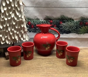 Homer Laughlin Fiesta Salary Employee Scarlet Holly & Bells 5pc Carafe & Tumbler - Picture 1 of 1