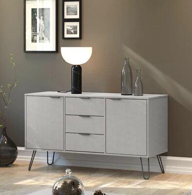 Grey Retro Large 2 Door 3 Drawer Sideboard Cupboard Cabinet Metal Hairpin Legs - Image 1 of 4