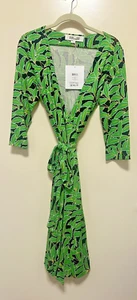 Diane Von Furstenberg New Julian Two Wrap Dress Windsor Palm Black Size 10 UK - Picture 1 of 11