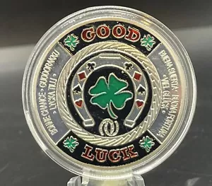 Gold Green Clover Good Luck Challenge Coin Poker Card Protector Golf Ball Marker - Picture 1 of 7