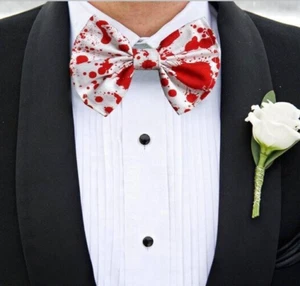 Blood Splatter Pre Tied Bow Tie Formal Wedding Tux Prom Horror Handmade to Order - Picture 1 of 5