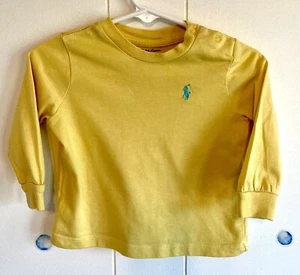 Ralph Lauren Baby Boy Long Sleeve Tee, T-shirt Yellow with blue Pony - Picture 1 of 7