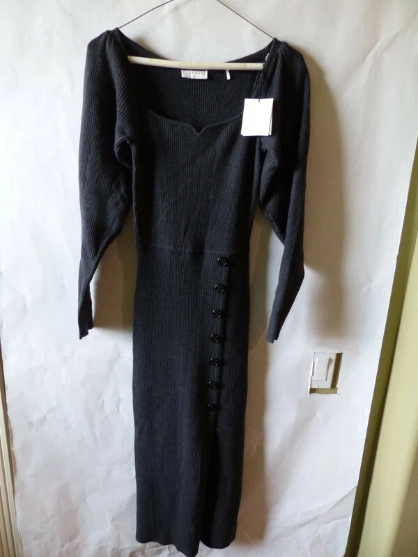 SANDRO PARIS MADINE KNIT MIDI DRESS IN GREY US WOMENS SIZE 34 SPRO01335