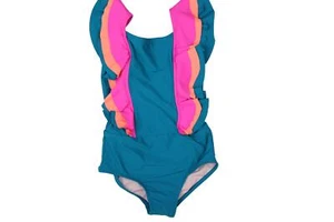 Beach Lingo 301877 Girls Sunsets Ruffle One-Piece Lagoon 6-7 Little Kid One Size - Picture 1 of 2