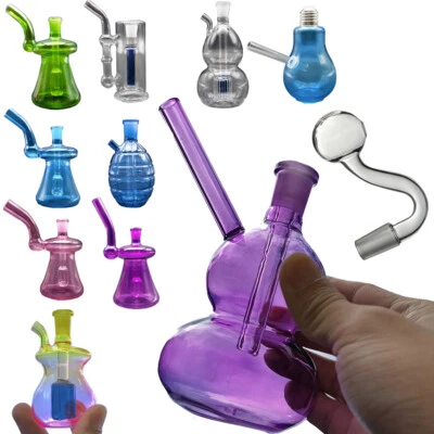 WWM 1Pc Mini Glass Bong Hookah Water Pipe Smoking Bong Glass Bubbler Shisha + Bowl