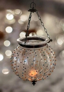 Handcrafted Beaded Glass Lantern by Colony - Elegant Hanging Candle Holder  - Picture 1 of 5