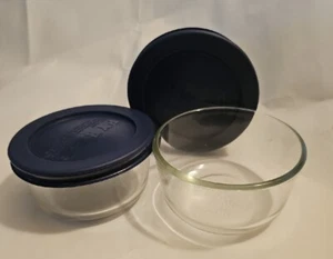 Two Pyrex Clear Glass Bowls 1 Cup Each With Plastic Lids  - Picture 1 of 5