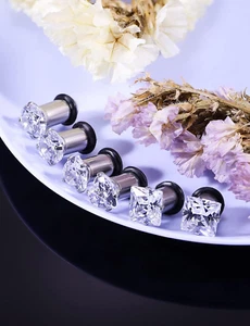8G 6G 4G 2G 0G 1/2 Inch Stainless Steel Ear Gauges - Round, Square, Heart, Cu... - Picture 1 of 7