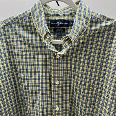 Polo Ralph Lauren Blake azul y amarillo claro a cuadros con botones para hombre talla grande Foto 1 de 4