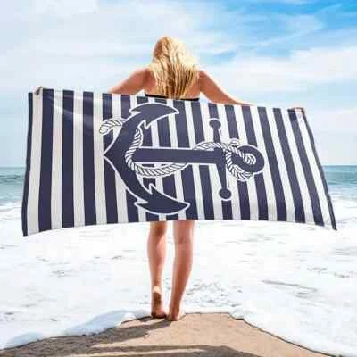 Summer Cabana Striped anchor Beach Pool Soft Absorbent Towel New - Image 1 of 4