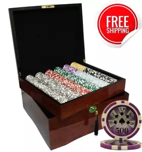 MRC POKER 750 STCK. 14G LASER GRAFIK HIGH ROLLER POKER CHIPS SET MAHAGONI HÜLLE - Bild 1 von 9